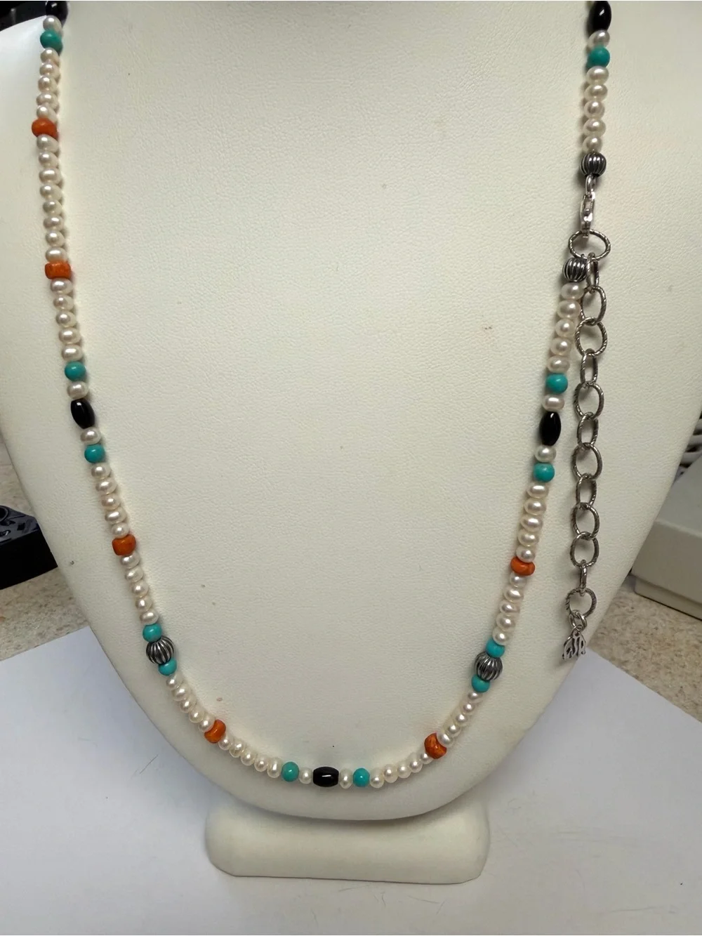Vintage Carolyn Pollack Sterling Silver Pearl and Multi Stone Necklace - Picture 4 of 10